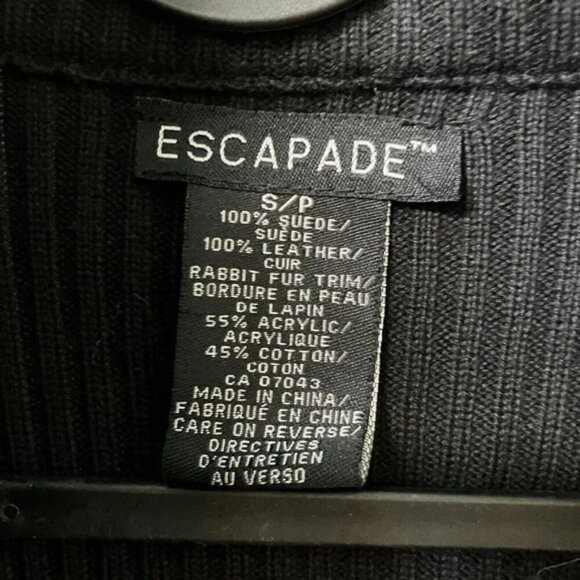 Y2K Escapade Black Stretch Ribbed Knit Suede Rabbit Fur Collar Sweater Jacket - Picture 5 of 5